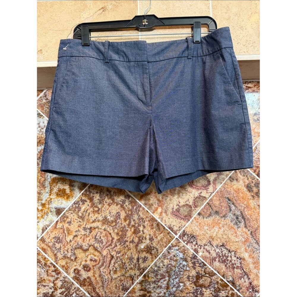 Ann Taylor Factory Chambray Tailored Shorts Cotton Stretch Welt Pocket Size 8